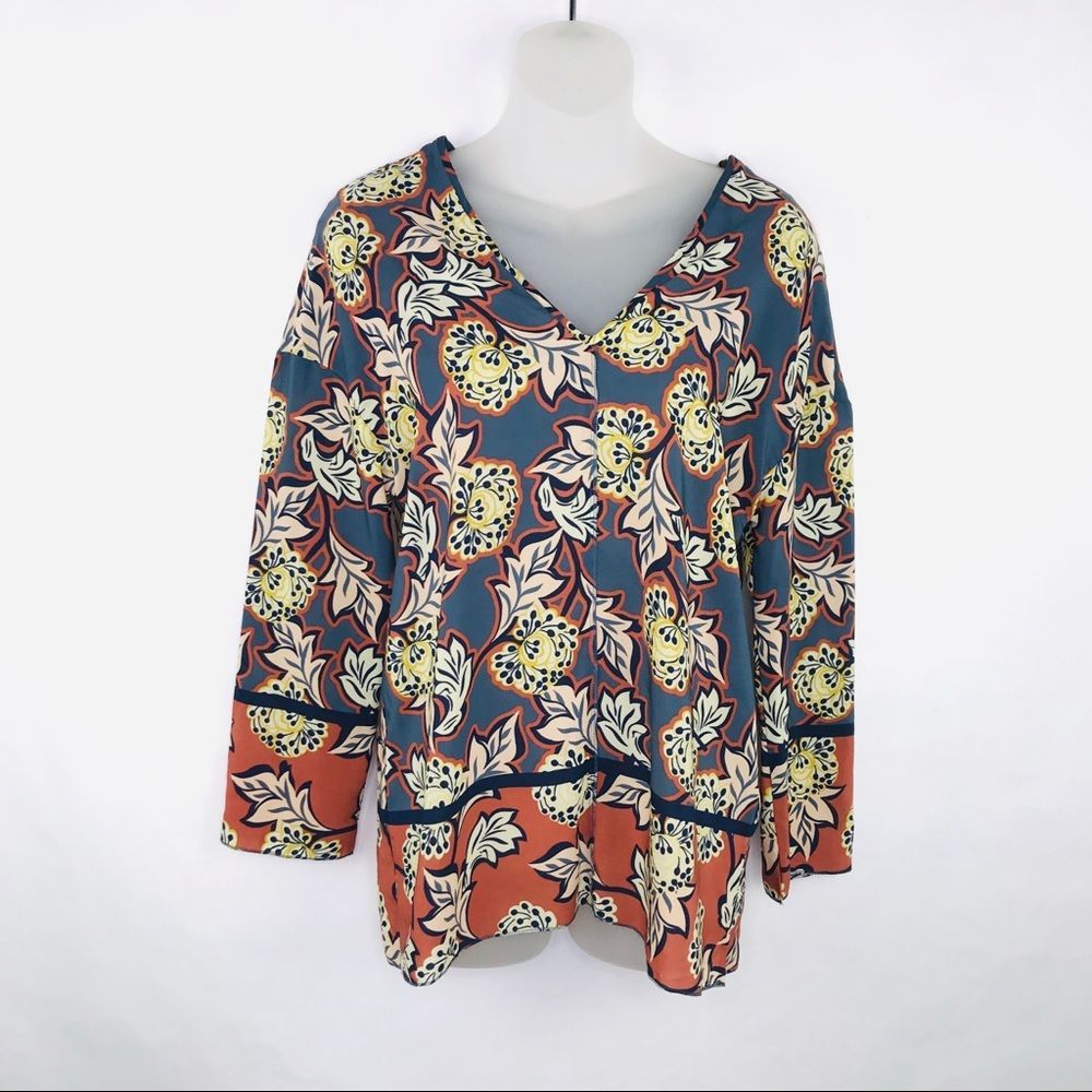 Zara Floral Leaf Print Top